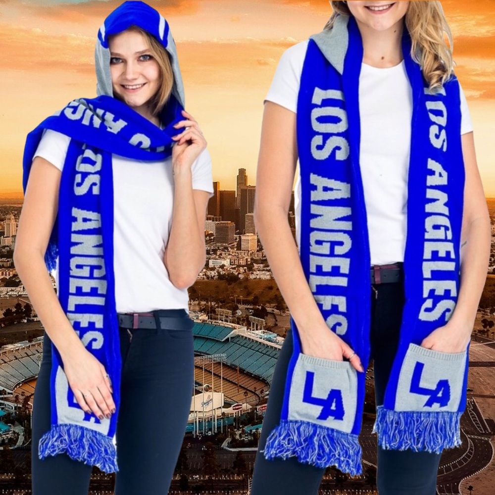 UNISEX LOS ANGELES Dodgers Baseball Hoodie SCARF - Picture 3 of 6